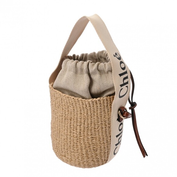 Chloe Woody Basket Beige Tan Brown Paper Bag - Picture 2 of 11